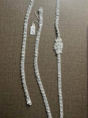 Beaded Bridal Sash Belt with Crystal Applique - White